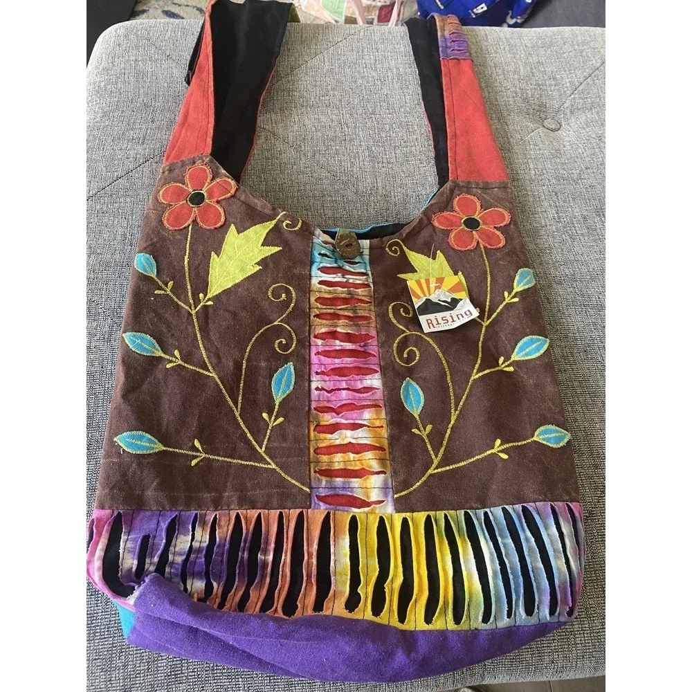 Rising International Handmade sling bag Nepalese Boho Crossbody Bag Sun Mushroom